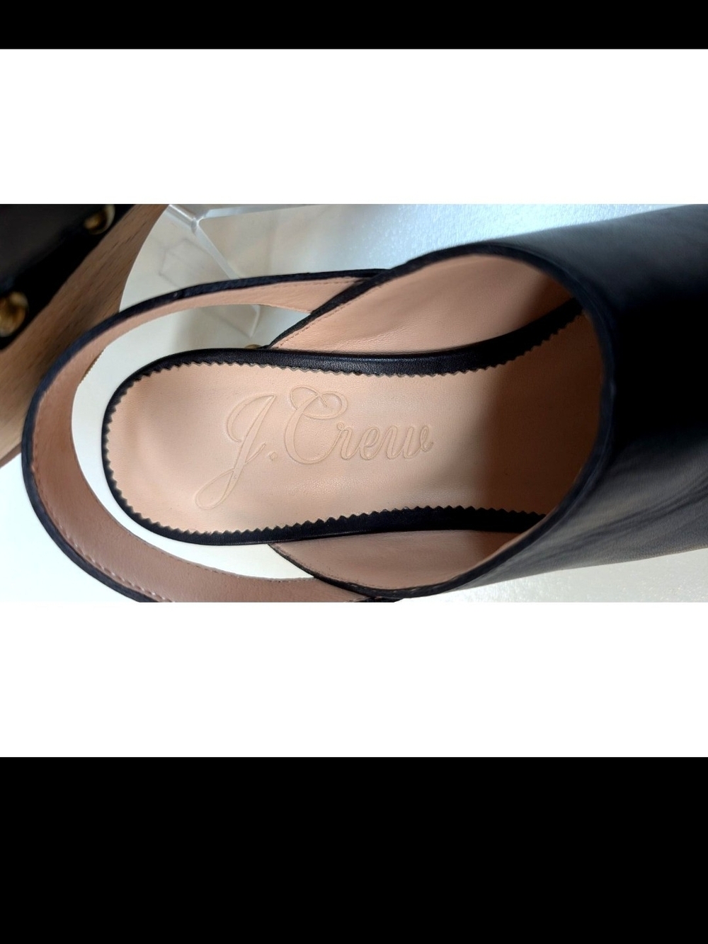 J. Crew Black Leather Slingback Clogs with Gold Studs - Picture 4 of 5